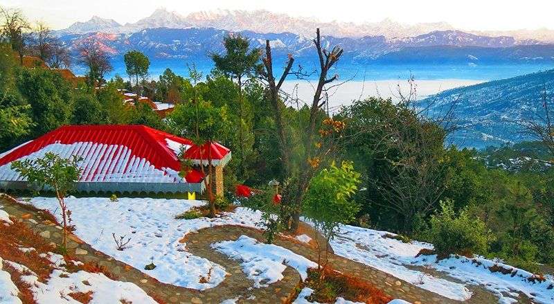 "Nature of snow-covered mountains in Nainital with the view of Rankiket"