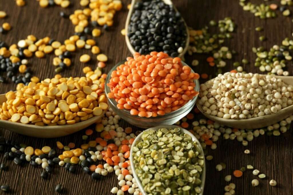 "Variety of lentils placed on a table for Ayurveda treatment in Sri Lanka"