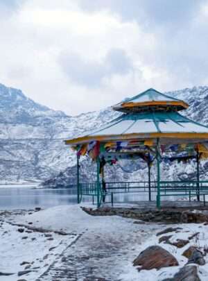 Tsomgo Lake, a pristine glacial lake nestled in the Himalayas, reflecting the breathtaking beauty of snow-capped mountains and serene surroundings - a natural wonder in Sikkim, India."