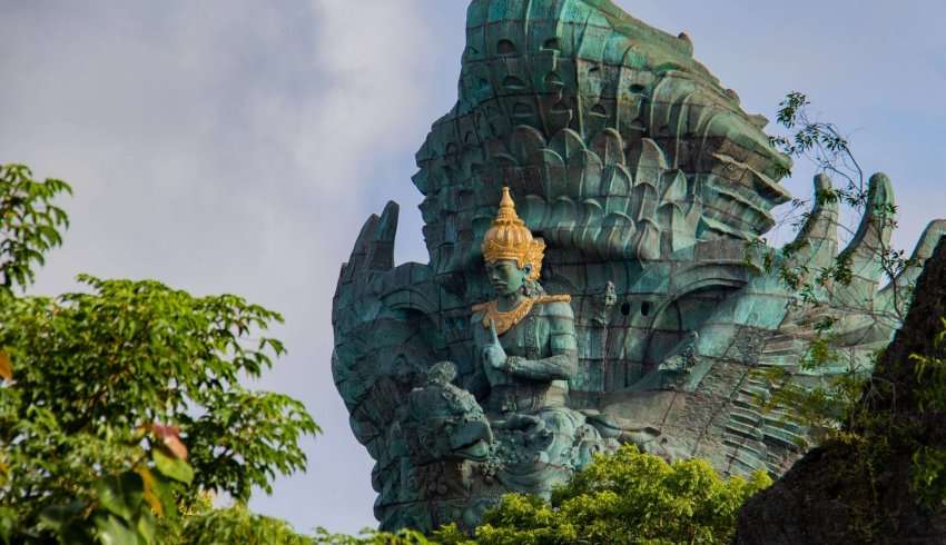 "Statue of Garuda and Wisnu at GWK Cultural Park in Bali, Indonesia"