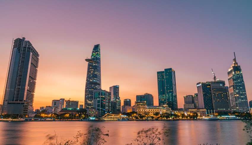 "Nighttime skyline of Vietnam"