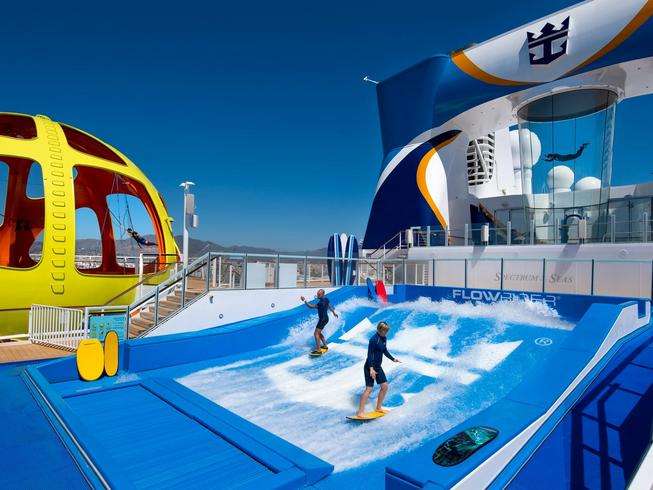 "Kids enjoying surfing and other water sports on a Royal Caribbean cruise ship"