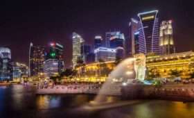 A stunning image of the iconic cityscape of Singapore, featuring the iconic Marina Bay Sands and the vibrant city lights.